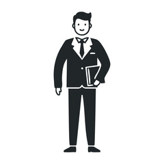 Businessman cartoon icon in suit holding tablet male adult caucasian. Vector illustration