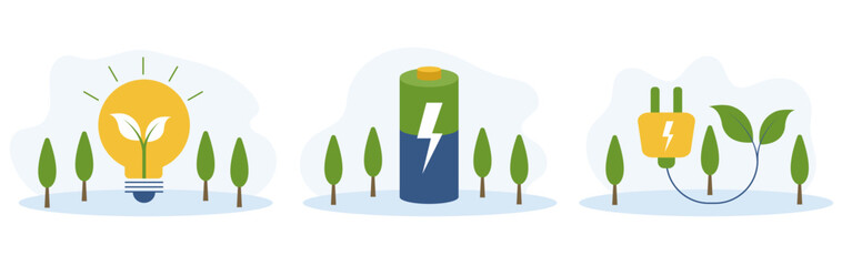 Green energy. Smart grid. Renewable. Battery, lamp and plug.