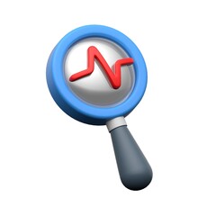 Magnifying glass with heart rate, health analysis 3d icon