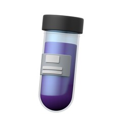 A stylized 3D rendered test tube filled with a vibrant purple liquid.