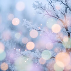 Christmas winter blurred background. wide screen holiday border, Xmas tree with snow decorated with garland lights, holiday festive background. Widescreen backdrop. New year Winter art design, 
