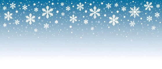 a gradient blue to white background,  Blue shiny winter banner with snow, A panoramic winter scene of falling snowflakes, wallapepr, A winter scene with many snowflakes. 
