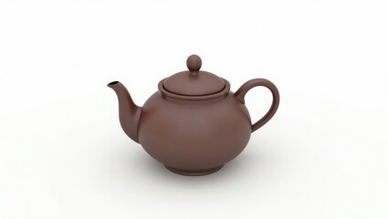 Brown ceramic teapot on a white background.