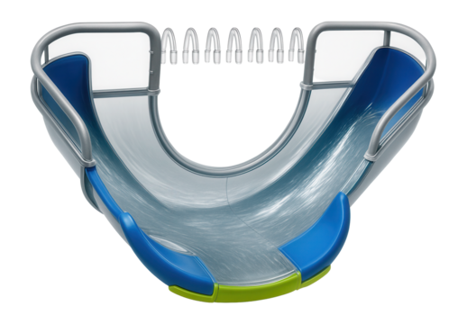 U-shaped water slide with a water curtain for interactive play areas