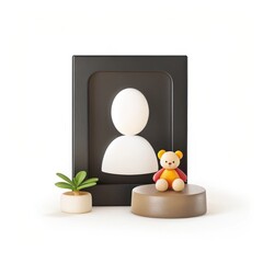 Child s profile picture frame with teddy bear and plant silhouette