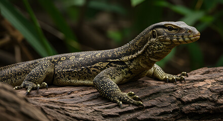 Obraz premium Magnificent Monitor Lizard on a Log