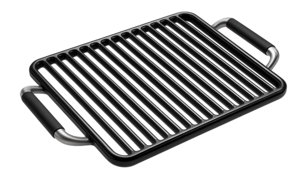 Porcelain-coated grill grate with integrated handles for easy lifting and cleaning