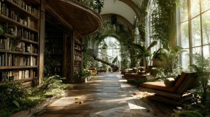 the beauty of a library that blends with nature . seamless looping time-lapse virtual video Animation Background. - Powered by Adobe