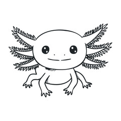 Fototapeta premium Adorable axolotl line drawing with cute expression and detailed gill features. Vector illustration