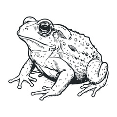 Naklejka premium Detailed sketch of a frog with textured skin and expressive eyes in black and white. Vector illustration