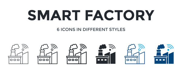 Smart Factory Icon In Different Style Vector Illustration. Designed In Thin Line, Regular Line, Bold Line, Glyph, Color Line, And Color Glyph Style Can Be Used For Web