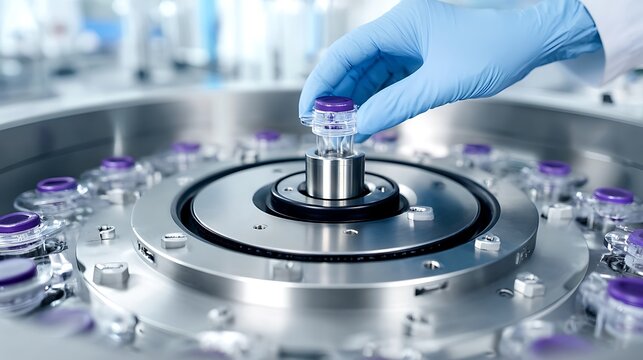 Scientist handling lab samples with centrifuge.