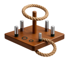Hardwood ring toss set with rope rings and a scoring base for picnic challenges