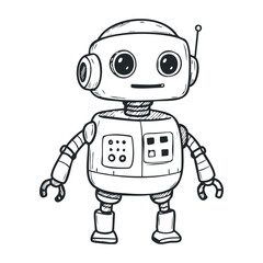 Cartoon-style robot sketch with antenna and claw hands. Vector illustration