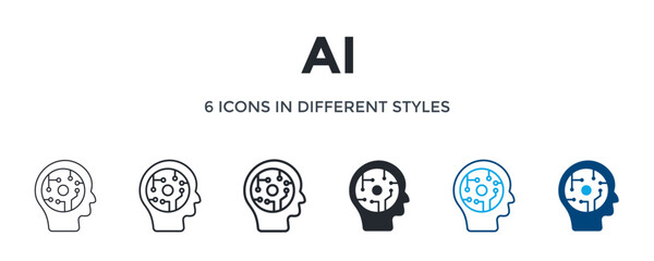 Ai Icon In Different Style Vector Illustration. Designed In Thin Line, Regular Line, Bold Line, Glyph, Color Line, And Color Glyph Style Can Be Used For Web