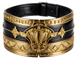 Golden Wrestling Championship Belt with Leather Strap Isolated PNG