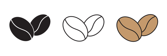 Tea bag icons set. Coffee beans flat thin line icon collection
