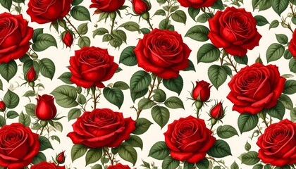 Red roses pattern on white background (1)