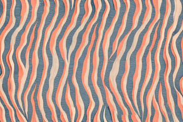 Abstract textile design with wavy. striped pattern in muted peach. gray and beige colors. Striking graphic design for apparel or home decor.