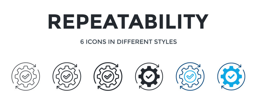 Repeatability Icon In Different Style Vector Illustration. Designed In Thin Line, Regular Line, Bold Line, Glyph, Color Line, And Color Glyph Style Can Be Used For Web