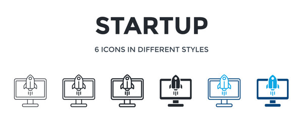 Startup Icon In Different Style Vector Illustration. Designed In Thin Line, Regular Line, Bold Line, Glyph, Color Line, And Color Glyph Style Can Be Used For Web