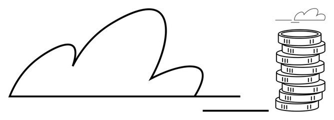 Minimalist cloud beside coin stack symbolizing cloud economy, digital savings, and financial success. Ideal for technology, finance, innovation, investment, economy, startups flat simple metaphor