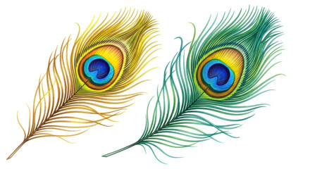 Obraz premium Isolated Peacock Feather Pair