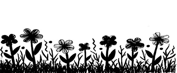Vector grass silhouette black and white botanical graphic background