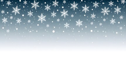 a gradient blue to white background,  Blue shiny winter banner with snow, A wallapepr, A winter scene with many snowflakes. panoramic winter scene of falling snowflakes, 

