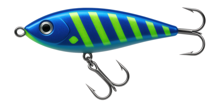 Flat-sided balance lure with a vibrant striped pattern and two hooks