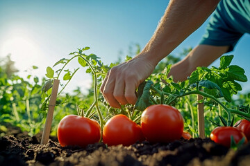 Ripe tomatoes growing in backyard garden, inspiring home gardening, sustainable living, and healthy homegrown eating.