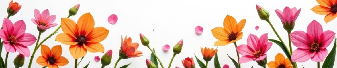 Vibrant faux blooms, various colors, stark white backdrop, bouquet, flora