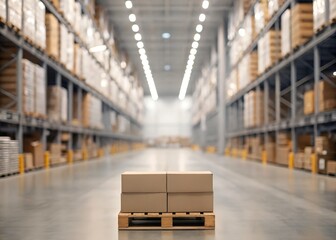 A stunning image of blur warehouse factory storage background, Shipping merchandise in warehouse storage room background, Blur factory and products with bokeh light backdrop.