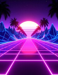 Naklejka premium Neon vibrant landscape road