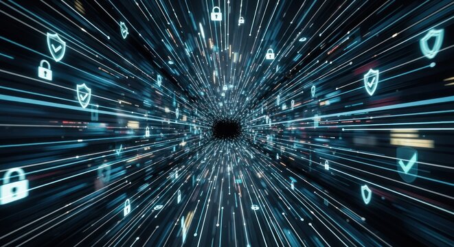 Digital tunnel of security icons