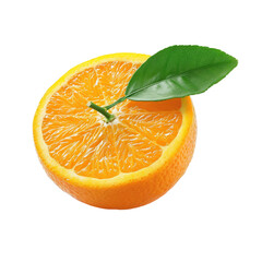 Fresh orange half with leaf