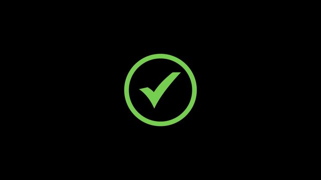Green check mark icon animation. Approving animated icon. Check mark showing up. Verification, tick, confirm, correct, accept, select, checkbox, circle sign symbol in Alpha channel 