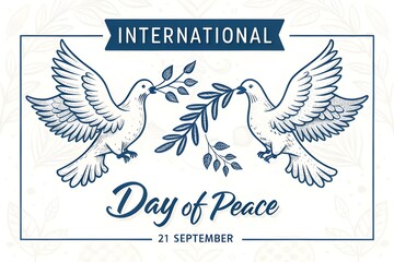 minimal international peace day greeting banner with bird olive design vector illustration