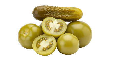 Isolated Green Tomatoes and Pickle
