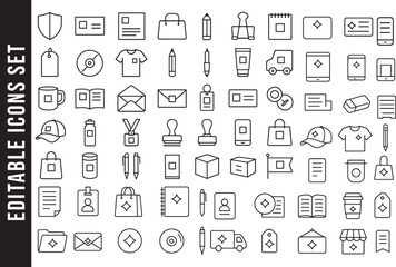 Corporate Brand Identity and Promotional Merchandise Line Icon Set