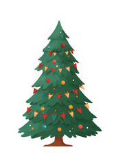 Christmas tree with colorful ornaments, festive garland