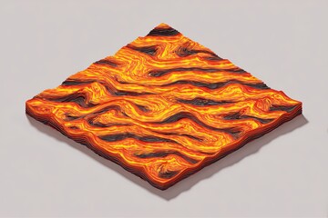 Isometric view of a square section of flowing lava