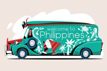 Philippine Manila Jeepney transportation handrawn