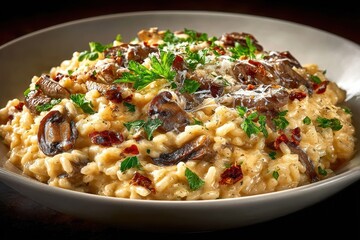 Creamy Mushroom Risotto with Fresh Parsley and Grated Cheese