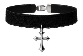 Gothic cross choker with black lace and a silver cross charm