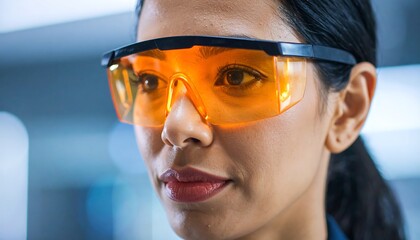 Woman wearing safety glasses in lab