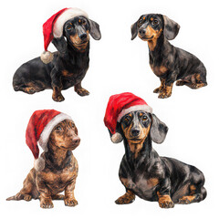 Dachshund dog wearing Santa hat, festive Christmas pet portrait