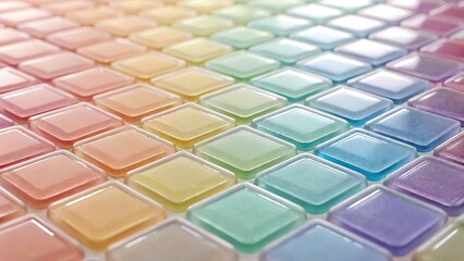 Fototapeta premium Close up of a rainbow gradient of translucent square mosaic tiles