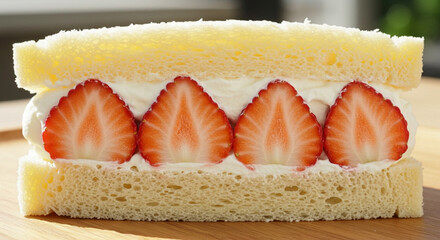イチゴサンドイッチの写真　日本風の生クリームイチゴサンドイッチ