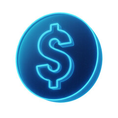 Obraz premium 3d Icon Glowing blue coin with neon dollar sign.